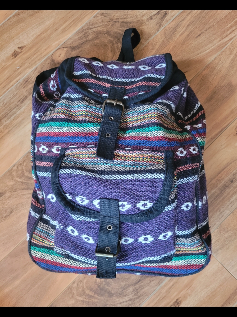 Boho Woven Baja Backpack Purple Multi Hippie Festival Earthcore Indie Summer